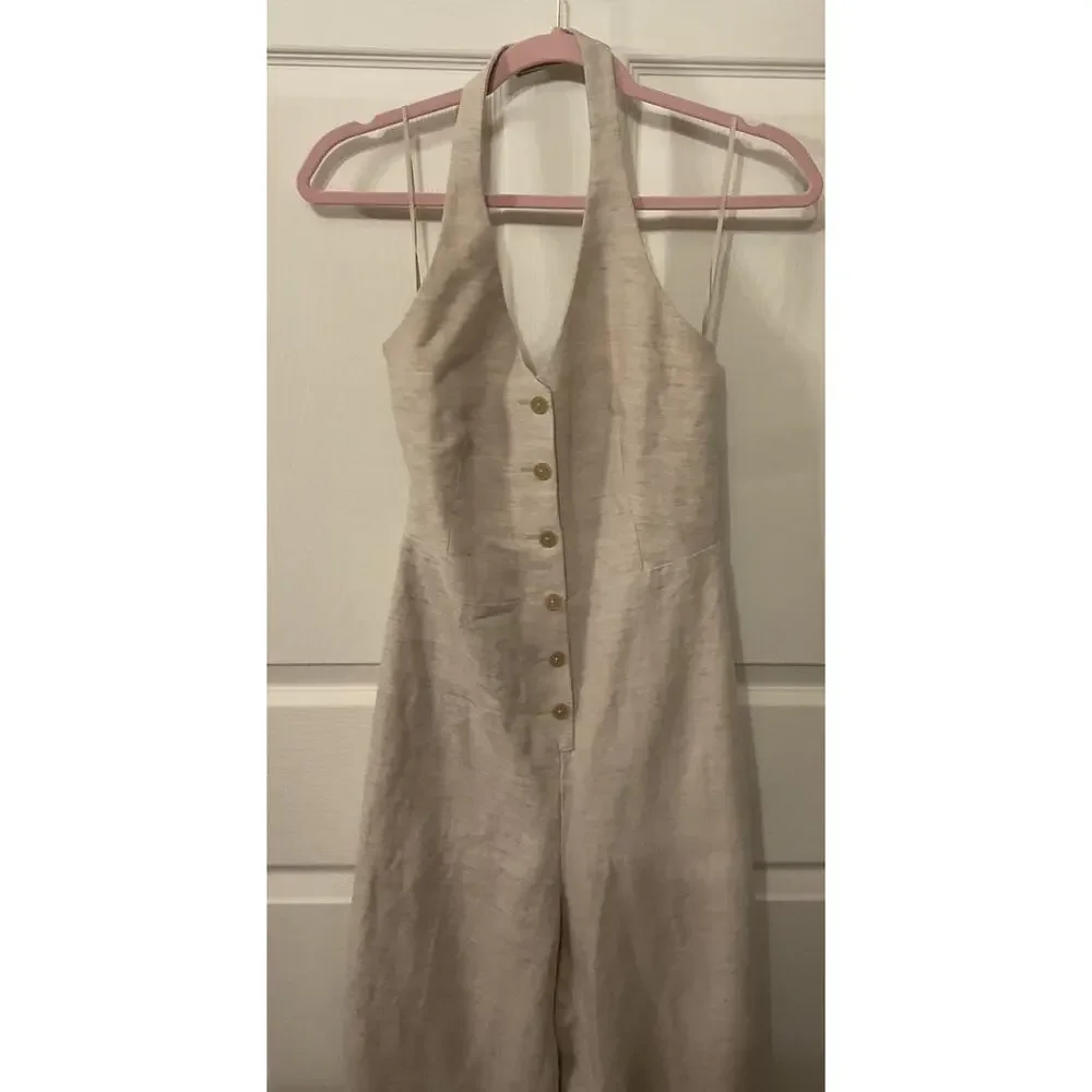 Aritzia Wilfred CruiseLinen Upscale Jumpsuit Natural Ecru Linen Lyocell, sz 4